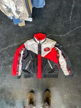 Vintage 90s Pro Player San Francisco 49ers Colorblock Puffer Jacket Size L